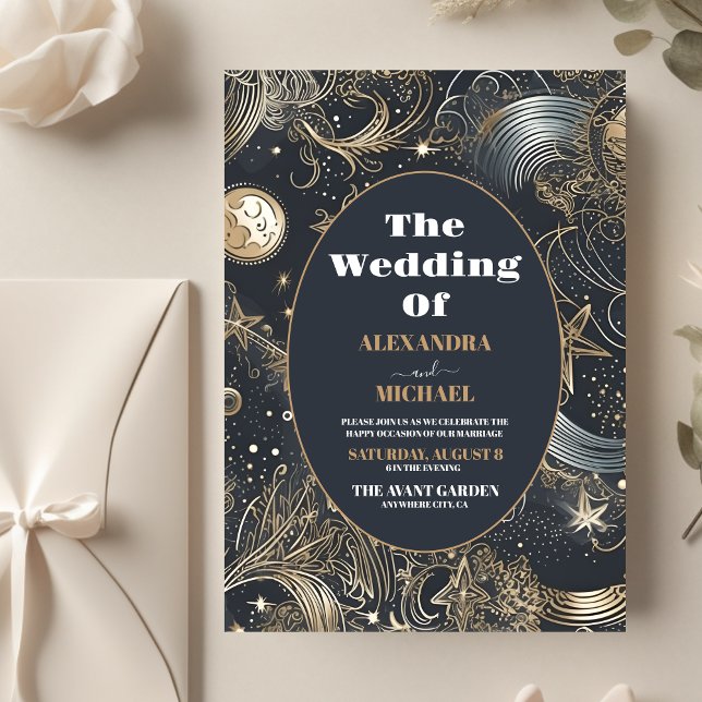 Budget Elegant Silver Gold Celestial Wedding Flyer (Creator Uploaded)