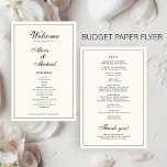 Budget elegant simple black ivory wedding program flyer<br><div class="desc">Simple elegant minimalist vintage handwritten calligraphy script black and soft cream ivory wedding program template paper flyer. Easy to personalise on both sides! PLEASE READ THIS BEFORE PURCHASING: This is a budget affordable card printed on a FLYER (advertising type of paper suitable for folded mailings). Please note that PAPER IS...</div>
