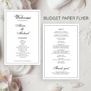Budget elegant simple black white wedding program flyer