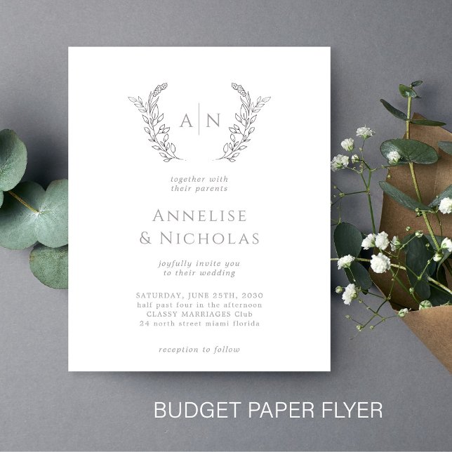 Budget elegant simple monogram wedding invitation flyer (Creator Uploaded)
