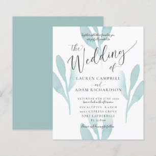 Budget Elegant Teal Watercolor Wedding Invitation