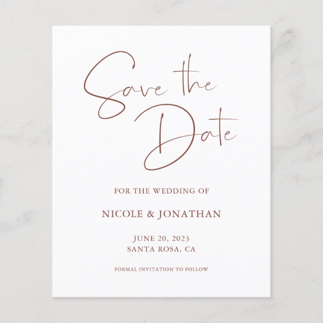 Budget Elegant Terracotta Script Save the Date (Front)