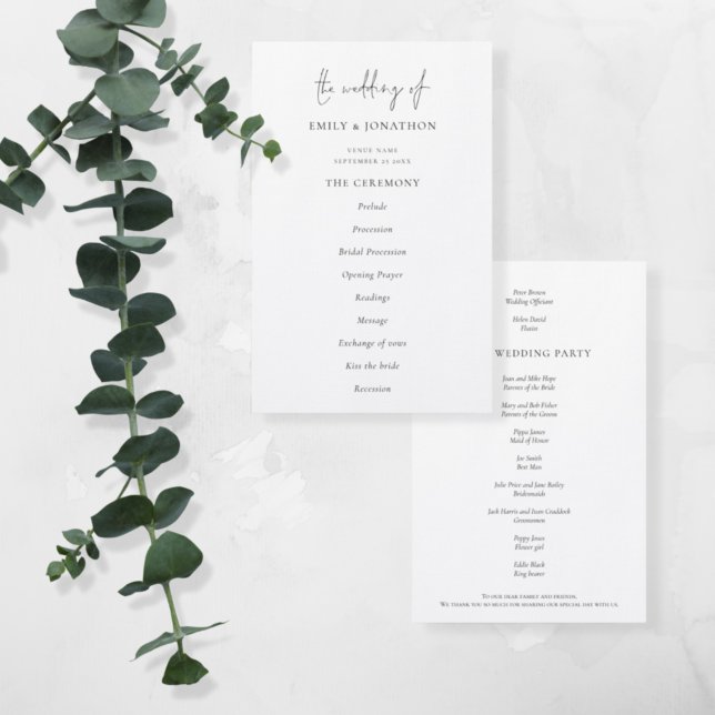 Budget Elegant Text  Black White Wedding Program (Creator Uploaded)