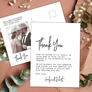 Budget Elegant Typography Photo Wedding Thank You  Postcard