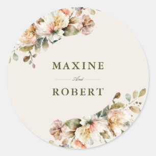 Budget Elegant Vintage Floral Botanical Wedding Classic Round Sticker