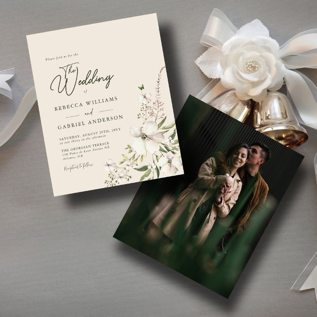Budget Elegant Watercolor Floral Photo Wedd Invite (Creator Uploaded)