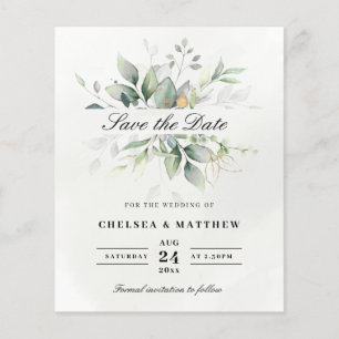 Budget Elegant Watercolor Green & Gold Invitation