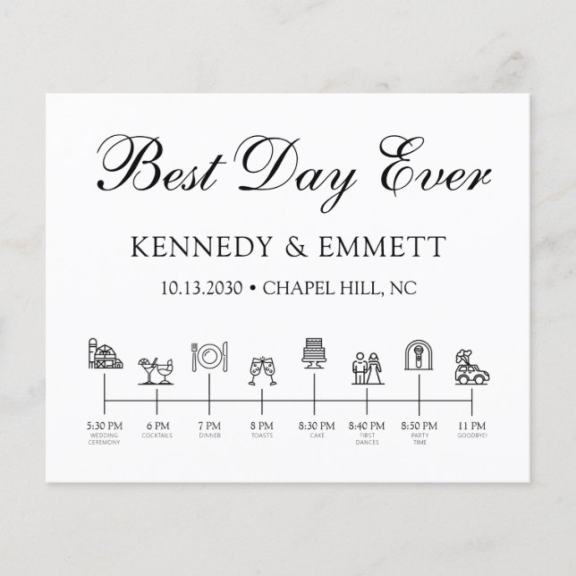 Budget Elegant Wedding Day Timeline Program (Front)