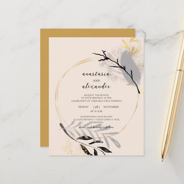 Budget Elegant Wedding invitation. Invitation (Front/Back In Situ)