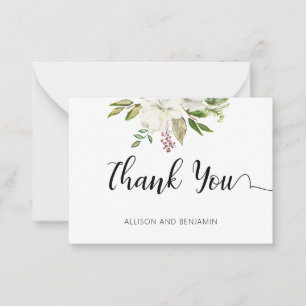 BUDGET Elegant Wedding White Floral Thank You Card