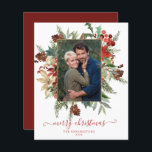 Budget Elegant Winter Floral Gold Christmas Photo<br><div class="desc">Budget Elegant Winter Floral Holiday Christmas Photo Christmas Card featuring your photo inside our faux gold foil frame of rustic yet elegant winter holiday greenery such as poinsettia, holly, and pine. The back is a winter red, but can easily be changed. **Our BUDGET paper is smaller, lighter, and more delicate,...</div>