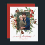 Budget Elegant Winter Floral Gold Christmas Photo<br><div class="desc">Budget Elegant Winter Floral Holiday Christmas Photo Christmas Card featuring your photo inside our faux gold foil frame of rustic yet elegant winter holiday greenery such as poinsettia, holly, and pine. The back is a holiday red, but can easily be changed. **Our BUDGET paper is smaller, lighter, and more delicate,...</div>
