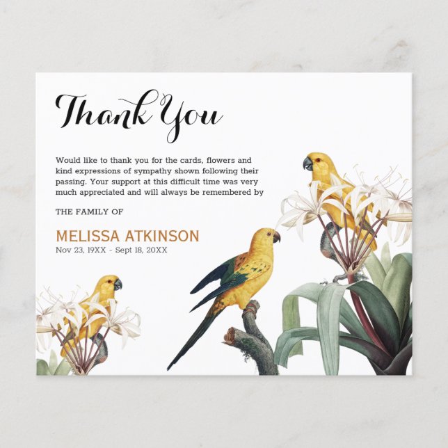 Budget Elegant Yellow birds Funeral Thank You (Front)
