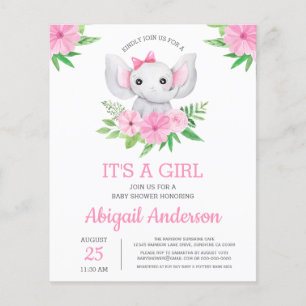 BUDGET Elephant Baby Shower Girly Invitation Flyer