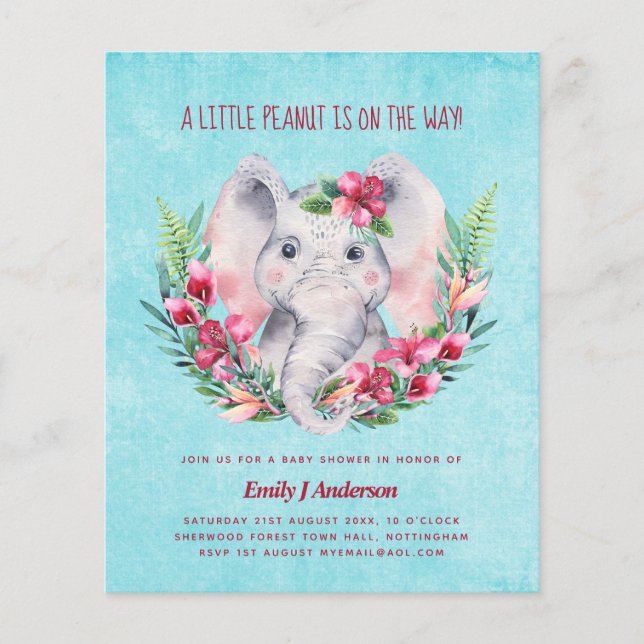 BUDGET Elephant Baby Shower Invite Safari (Front)