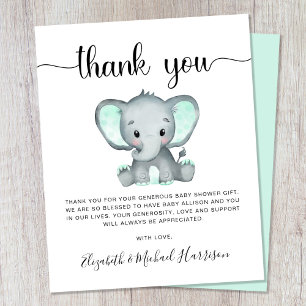 Budget Elephant Baby Shower Thank You Card