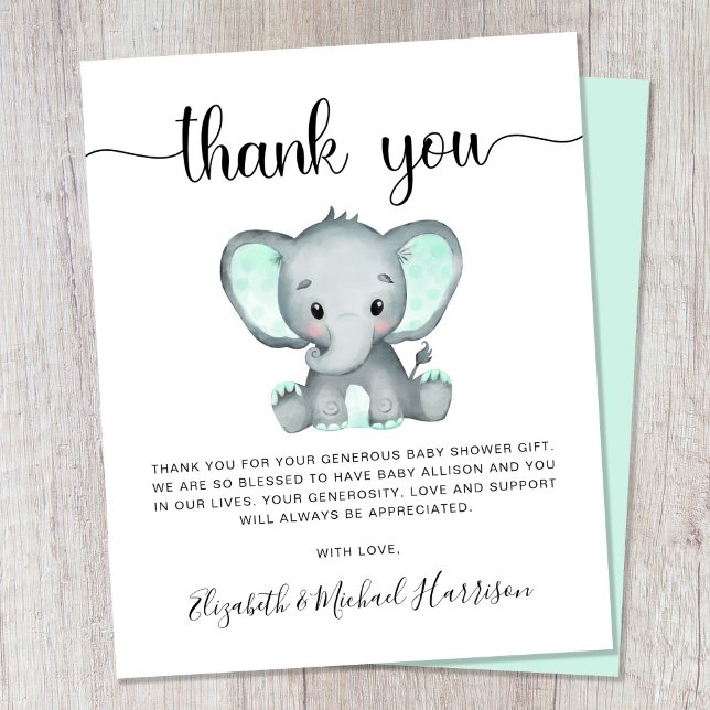 Budget Elephant Baby Shower Thank You Card (Creator Uploaded)