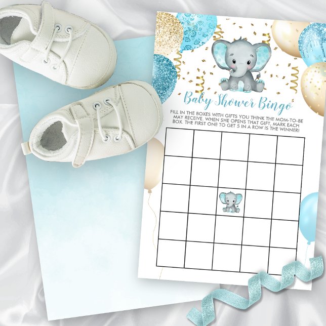BUDGET Elephant Balloons Baby Shower Bingo (BUDGET Turquoise Elephant Balloons Baby Shower Bingo)