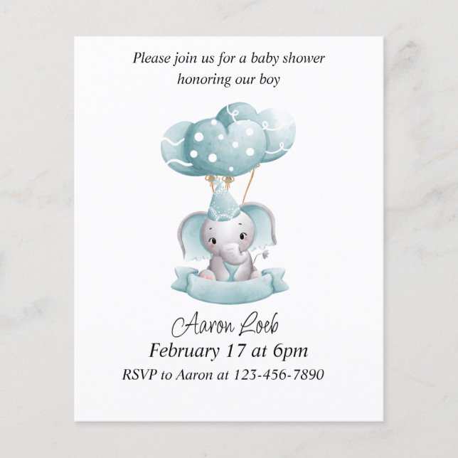 Budget Elephant Blue Baby Boy Shower (Front)