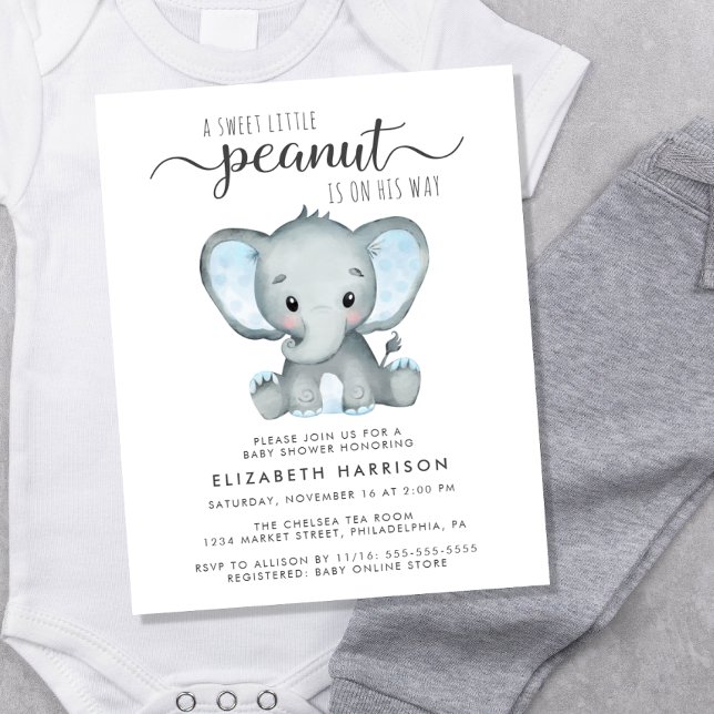 Budget Elephant Blue Baby Boy Shower Invitation (Have the best of both worlds -an adorable baby shower invitation at an affordable price!)