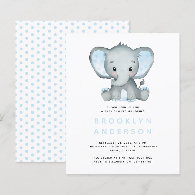 BUDGET Elephant Boy Baby Shower Invitation (Front/Back)