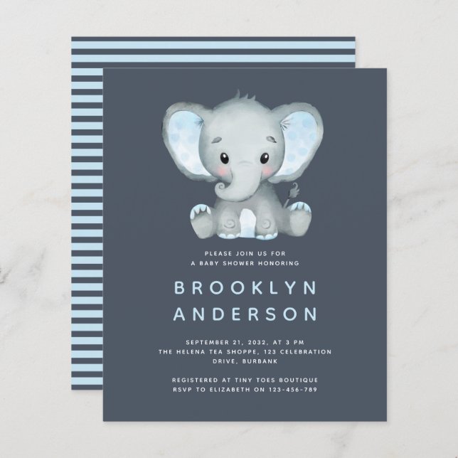 BUDGET Elephant Boy Baby Shower Invitation (Front/Back)
