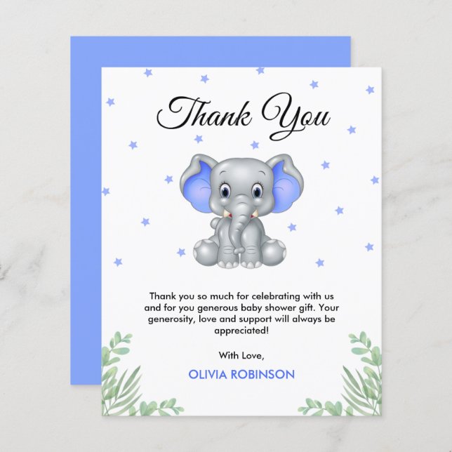 Budget Elephant Boy Baby Shower Thank You Card (Front/Back)