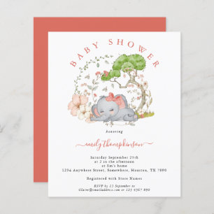 Budget Elephant Coral Girl Baby Shower Invitation