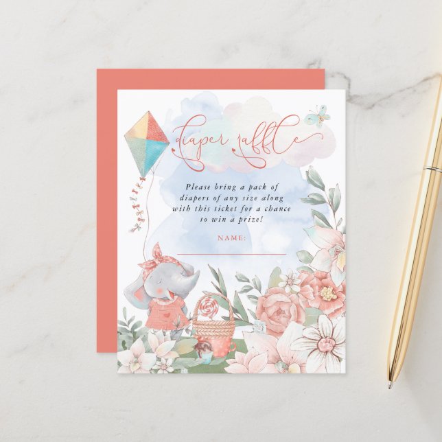 Budget Elephant Diaper Raffle Baby Shower Picnic (Front/Back In Situ)