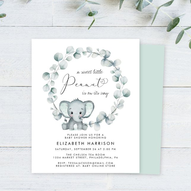 Budget Elephant Eucalyptus Baby Shower Invitation (Creator Uploaded)