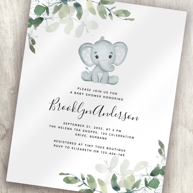 BUDGET Elephant Eucalyptus Baby Shower Invitation (Creator Uploaded)