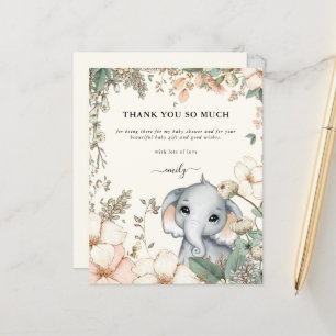Budget Elephant Floral Cream Baby Shower Thank You
