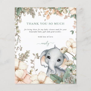 Budget Elephant Floral Sage Baby Shower Thank You