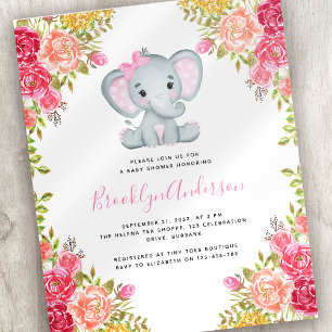 BUDGET Elephant Girl Baby Shower Invitation
