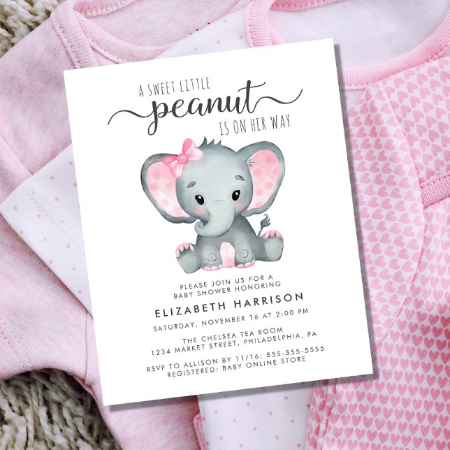Budget Elephant Pink Baby Girl Shower Invitation (Creator Uploaded)