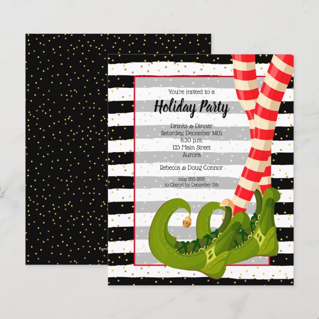 Budget Elf Legs Holiday Christmas Invitations (Front/Back)