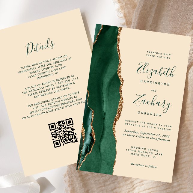 Budget Emerald Agate Champagne QR Code Wedding (Creator Uploaded)