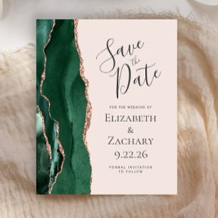 Budget Emerald Agate Rose Gold Blush Save the Date