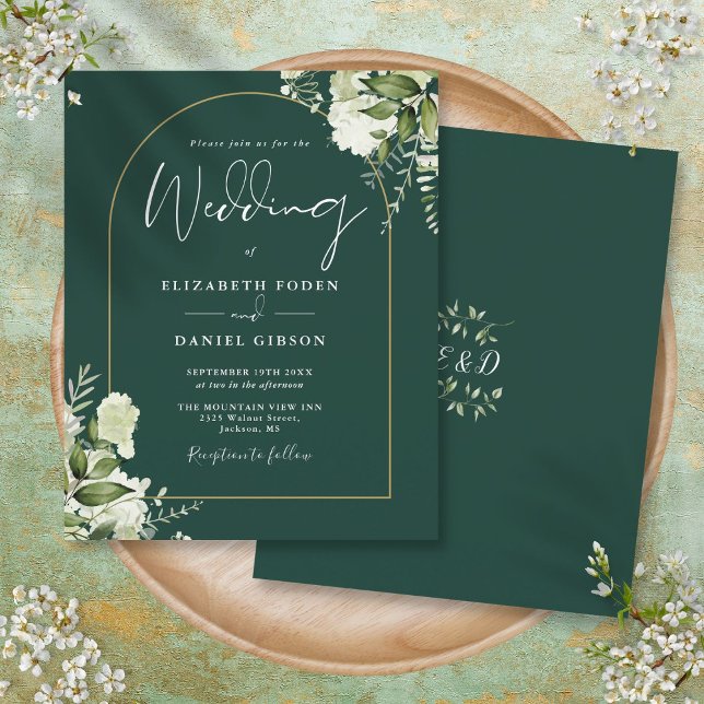 Budget Emerald Floral Gold Arch Wedding Invite (Budget Emerald Floral Gold Arch Wedding Invite)