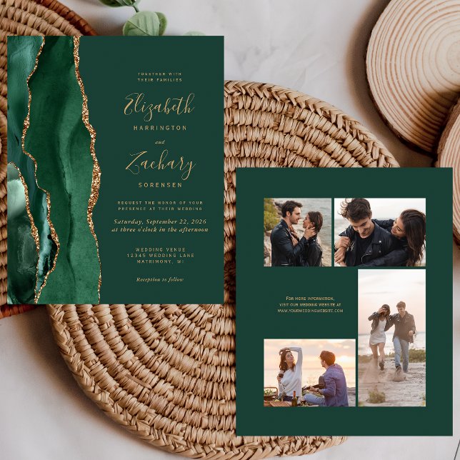 Budget Emerald Green 4-Photo Wedding Invite (Creator Uploaded)