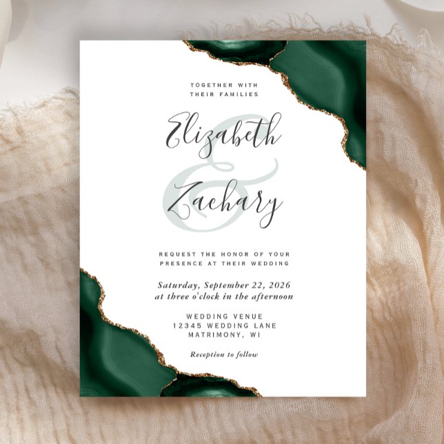 Budget Emerald Green Agate Corners Wedding Invite (Creator Uploaded)