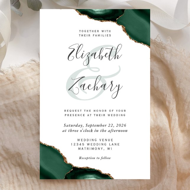 Budget Emerald Green Agate Corners Wedding Invite (Creator Uploaded)