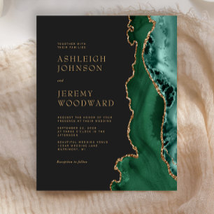 Budget Emerald Green Agate Gold Wedding Invitation