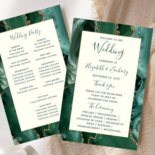 Budget Emerald Green Agate Ivory Wedding Program