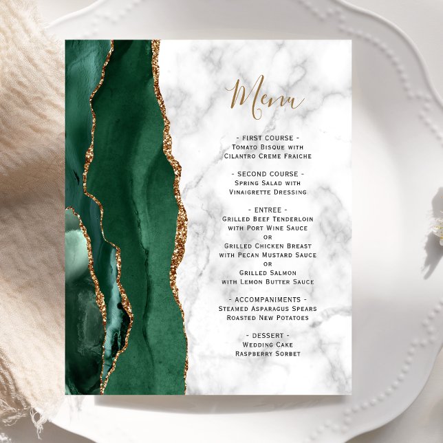 Budget Emerald Green Agate Marble Wedding Menu (Creator Uploaded)