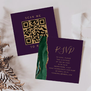 Budget Emerald Green Agate Purple QR Code RSVP Enclosure Card