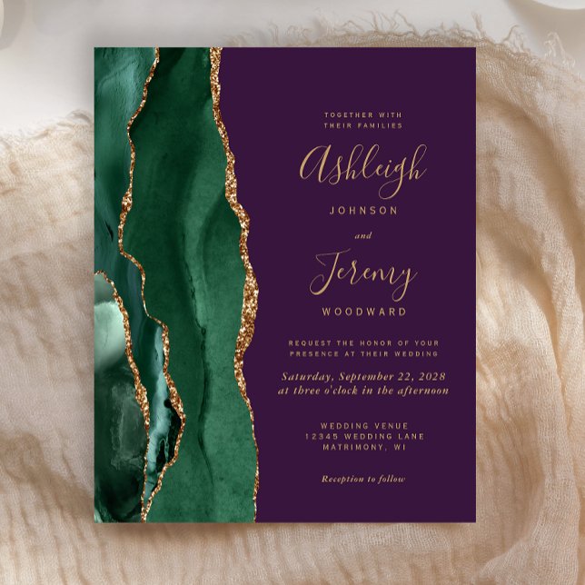 Budget Emerald Green Agate Purple Wedding Invite (Creator Uploaded)