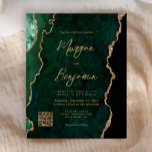 Budget Emerald Green Agate QR Code Wedding Invite<br><div class="desc">This elegant wedding invitation features a background image of emerald green watercolor agate trimmed with faux gold glitter. The customisable text combines gold-coloured modern handwriting, copperplate and italic fonts. Need to add more information? Easily customise the QR code to direct guests to your wedding website. The reverse side features a...</div>