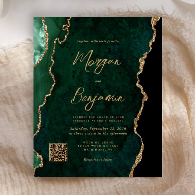 Budget Emerald Green Agate QR Code Wedding Invite (Creator Uploaded)
