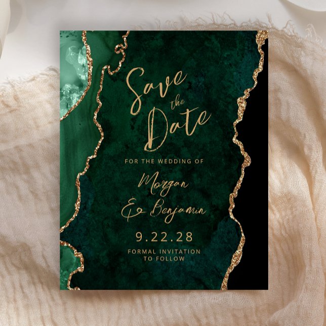 Budget Emerald Green Agate Script Save the Date (Creator Uploaded)